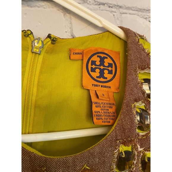Tory Burch‎ size 2 yellow linen mini jeweled collared dress - Picture 3 of 5